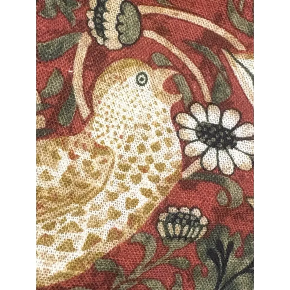 William Morris & Co Strawberry Thief Table Runner Red Olive Green Fringe 16x90”